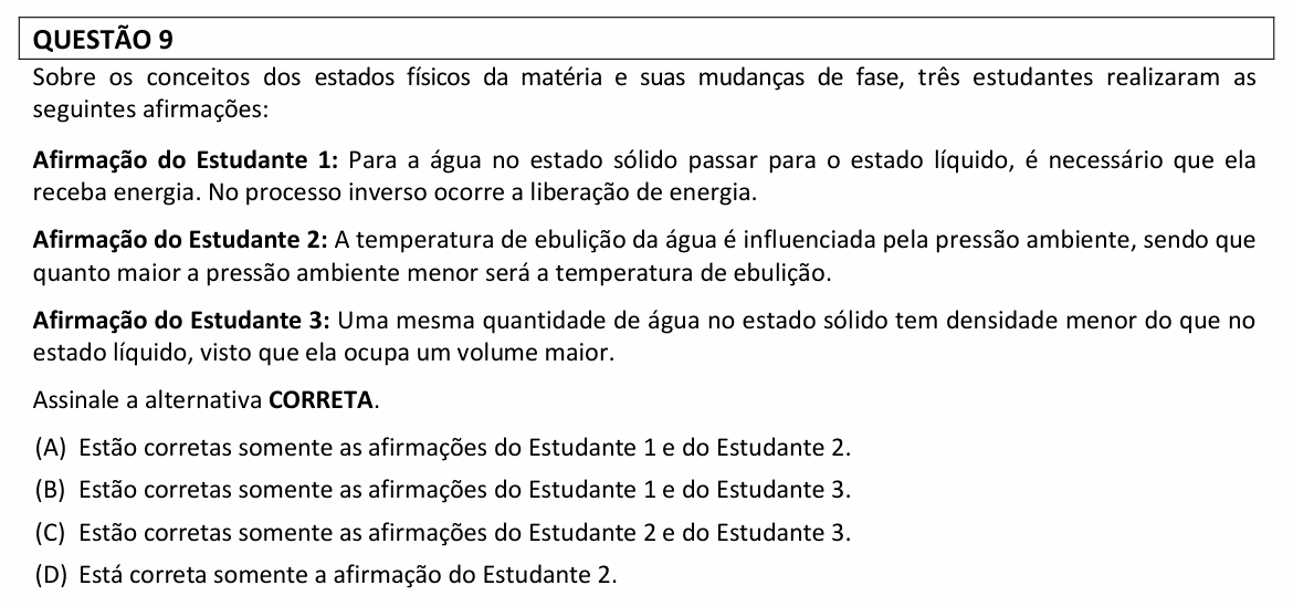 Enunciado da questão 9 de Física do UFLA 2022 (PAS, 2ª etapa)