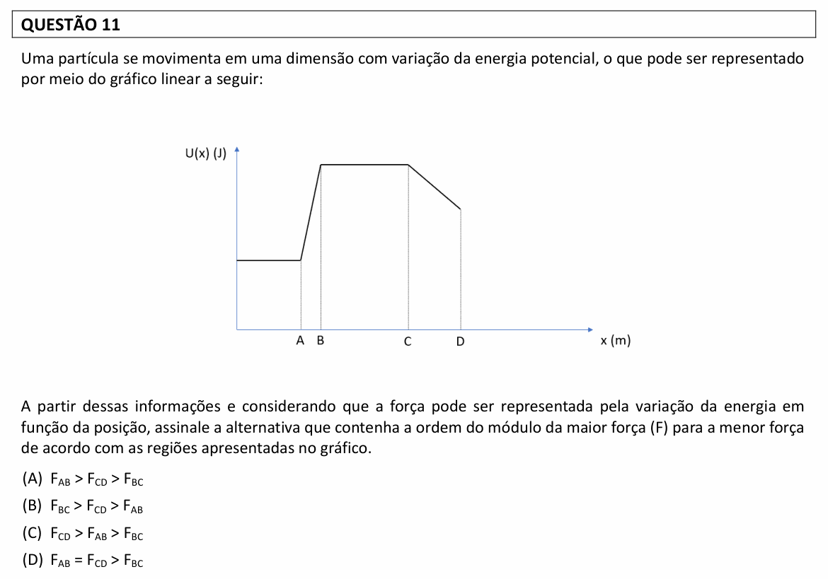 Enunciado da questão 11 de Física do UFLA 2023 (PAS, 1ª etapa)