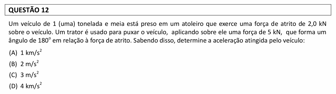 Enunciado da questão 12 de Física do UFLA 2023 (PAS, 1ª etapa)
