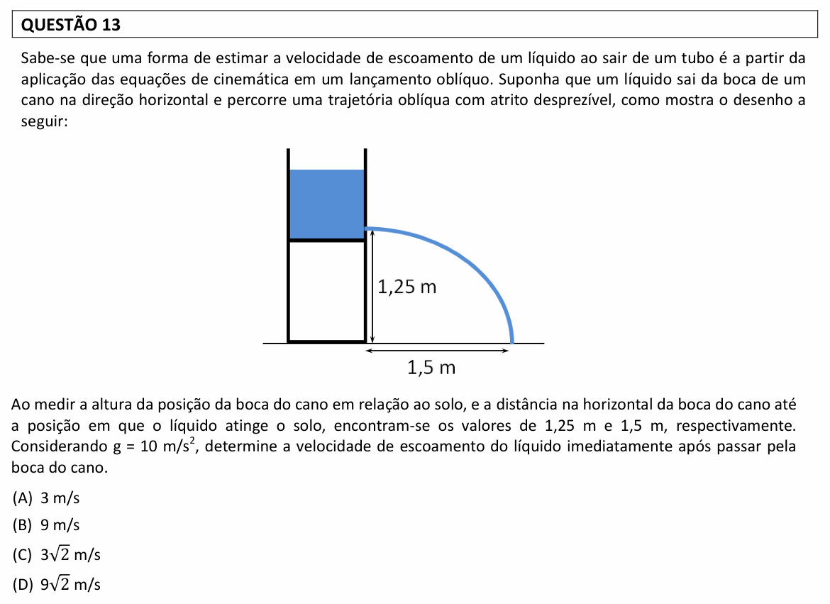 Enunciado da questão 13 de Física do UFLA 2023 (PAS, 1ª etapa)