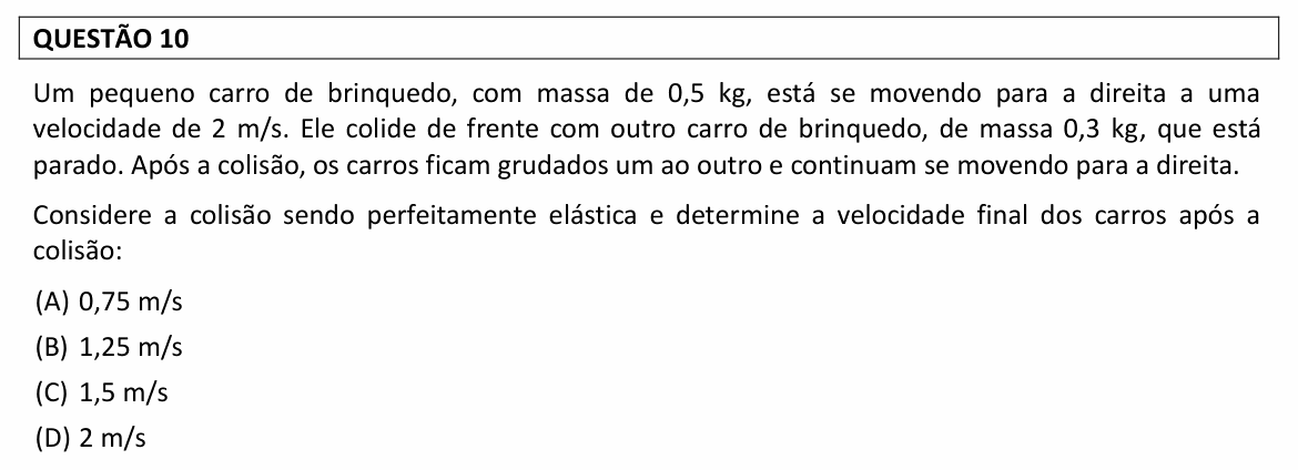 Enunciado da questão 10 de Física do UFLA 2023 (PAS, 2ª etapa)