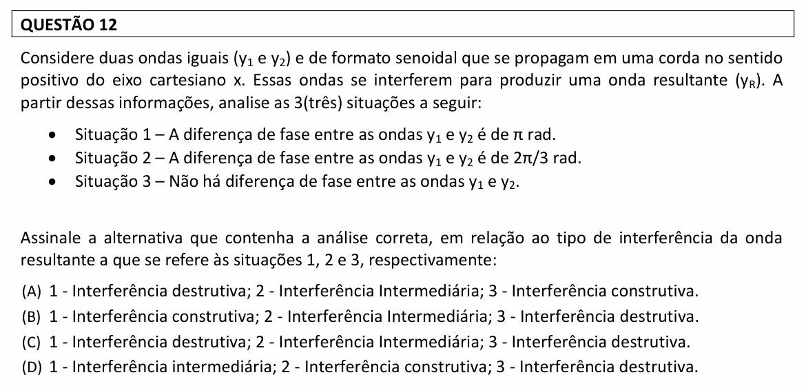 Enunciado da questão 12 de Física do UFLA 2023 (PAS, 2ª etapa)