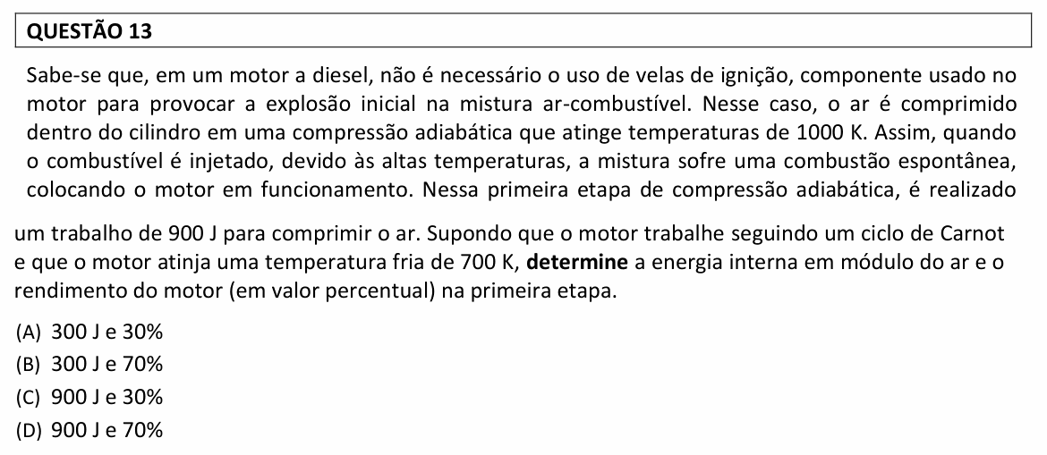 Enunciado da questão 13 de Física do UFLA 2023 (PAS, 2ª etapa)