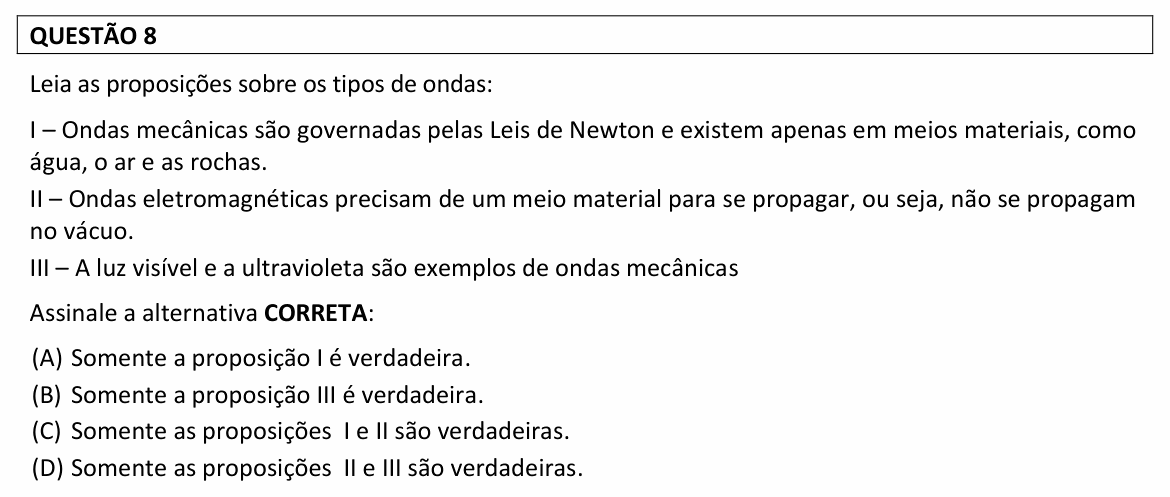 Enunciado da questão 8 de Física do UFLA 2023 (PAS, 2ª etapa)