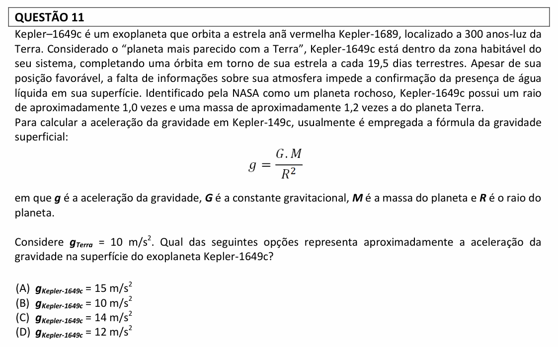 Enunciado da questão 11 de Física do UFLA 2025 (PAS, 1ª etapa)