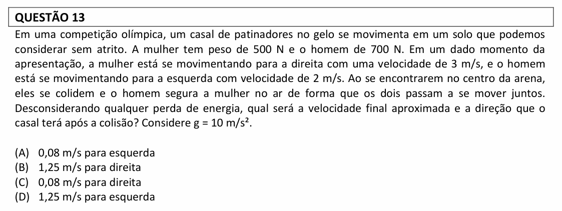 Enunciado da questão 13 de Física do UFLA 2025 (PAS, 1ª etapa)