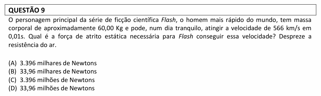 Enunciado da questão 9 de Física do UFLA 2025 (PAS, 1ª etapa)