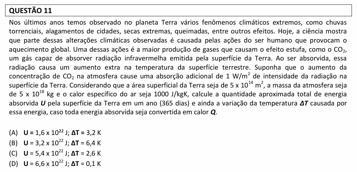 Enunciado da questão 11 de Física do UFLA 2025 (PAS, 2ª etapa)