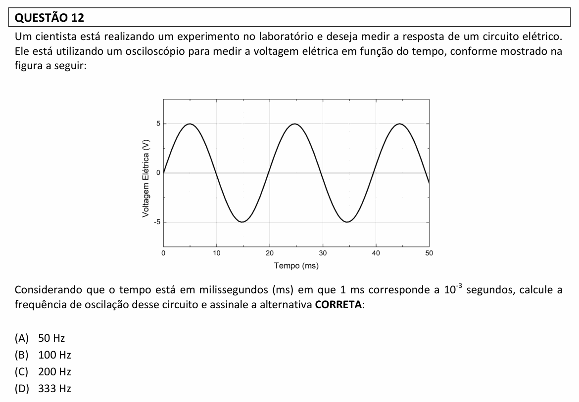 Enunciado da questão 12 de Física do UFLA 2025 (PAS, 2ª etapa)