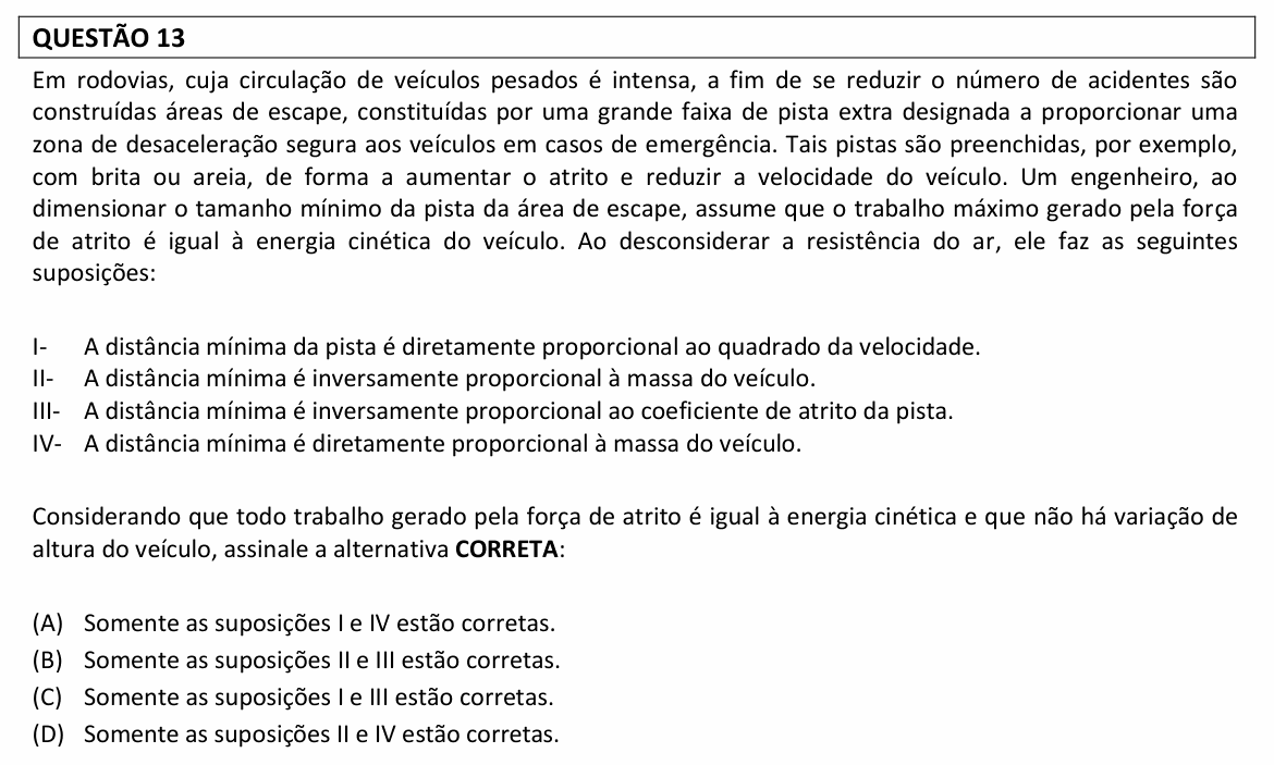 Enunciado da questão 13 de Física do UFLA 2025 (PAS, 2ª etapa)