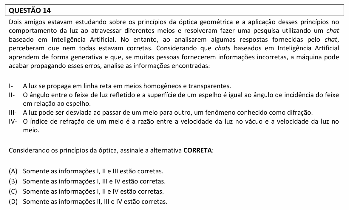 Enunciado da questão 14 de Física do UFLA 2025 (PAS, 2ª etapa)