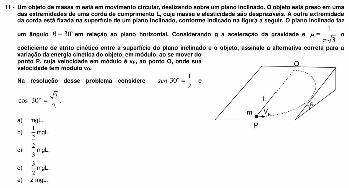 Enunciado da questão 11 de Física do UFPR 2015