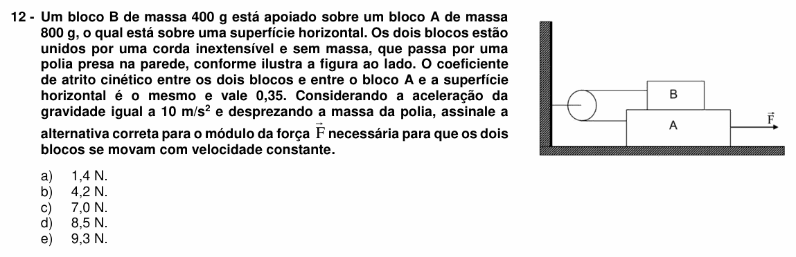 Enunciado da questão 12 de Física do UFPR 2015