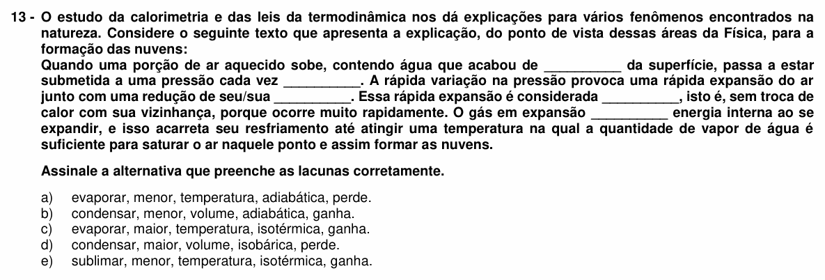 Enunciado da questão 13 de Física do UFPR 2015