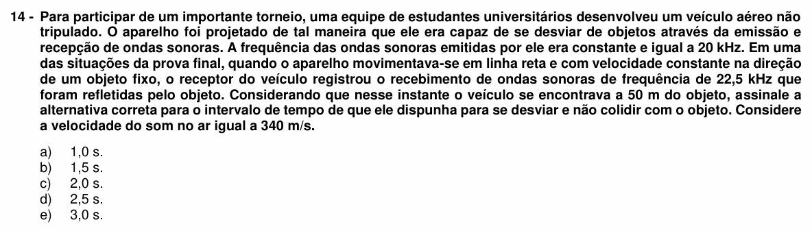 Enunciado da questão 14 de Física do UFPR 2015
