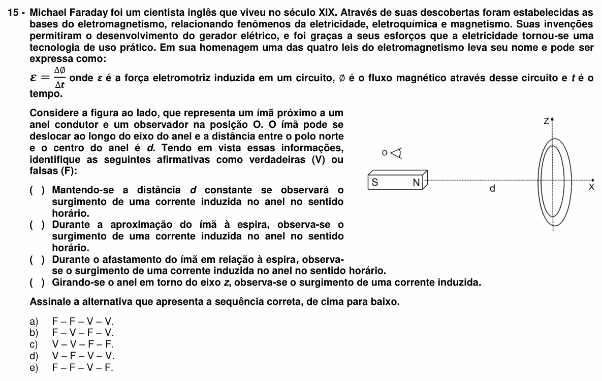 Enunciado da questão 15 de Física do UFPR 2015