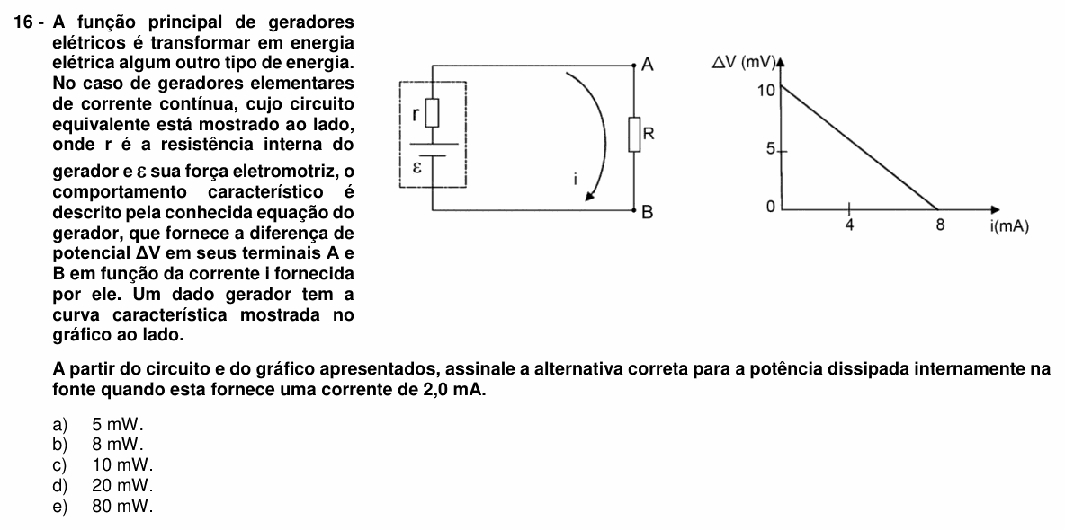 Enunciado da questão 16 de Física do UFPR 2015