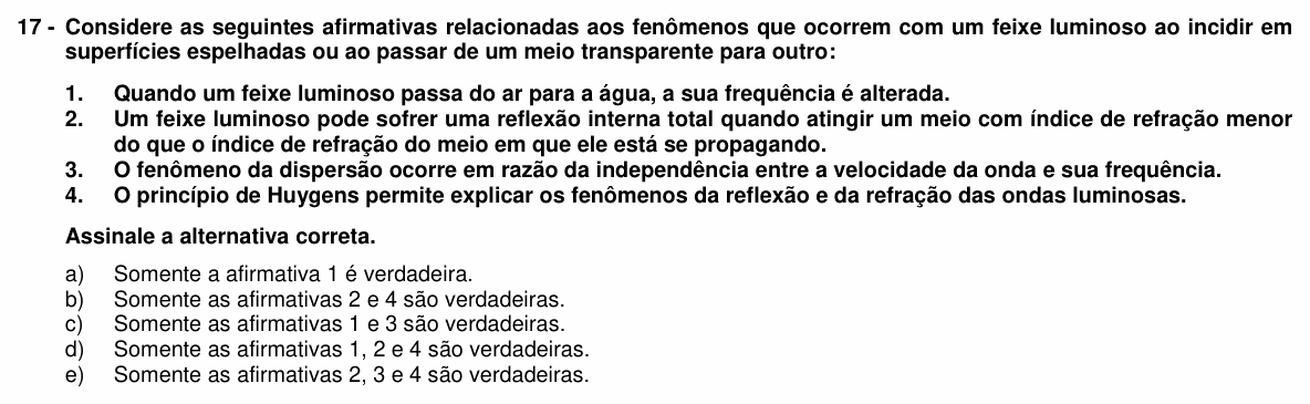 Enunciado da questão 17 de Física do UFPR 2015