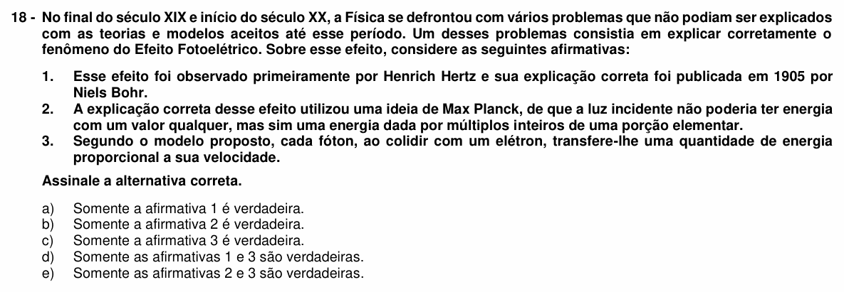 Enunciado da questão 18 de Física do UFPR 2015