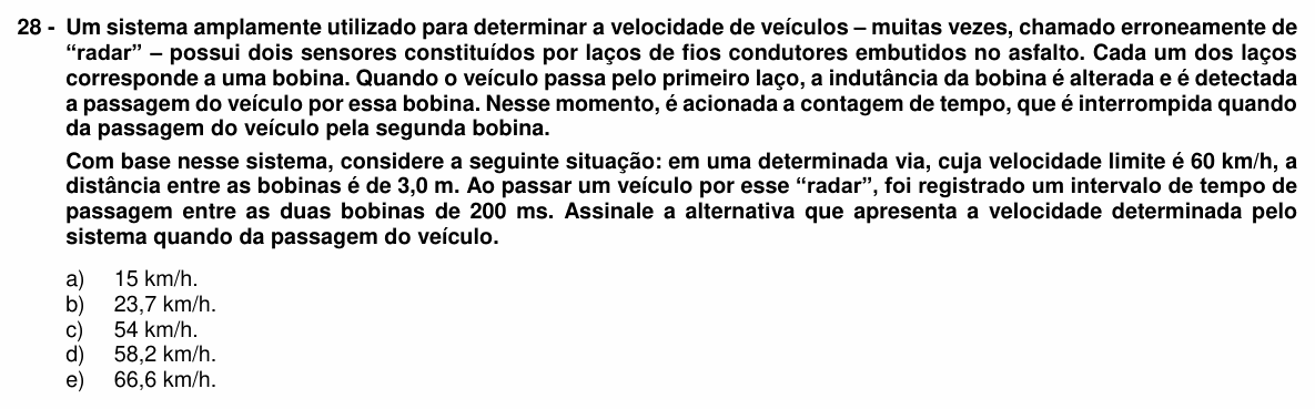 Enunciado da questão 28 de Física do UFPR 2016