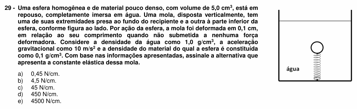 Enunciado da questão 29 de Física do UFPR 2016