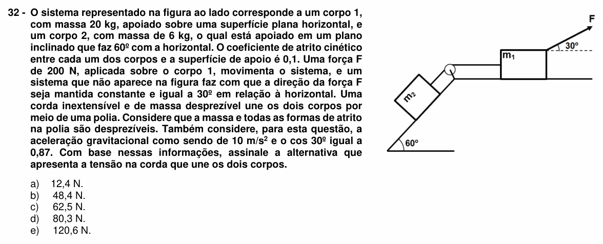 Enunciado da questão 32 de Física do UFPR 2016
