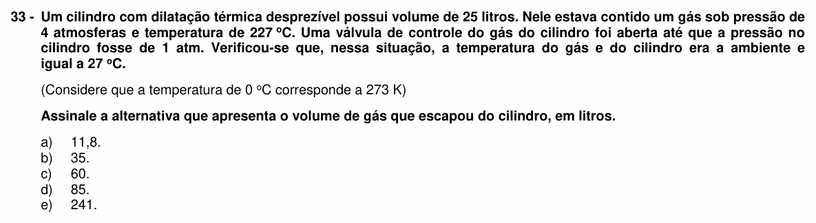 Enunciado da questão 33 de Física do UFPR 2016