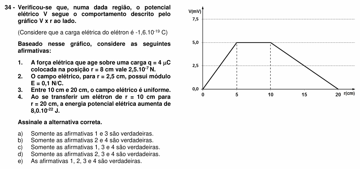 Enunciado da questão 34 de Física do UFPR 2016