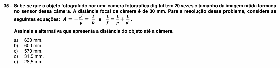 Enunciado da questão 35 de Física do UFPR 2016