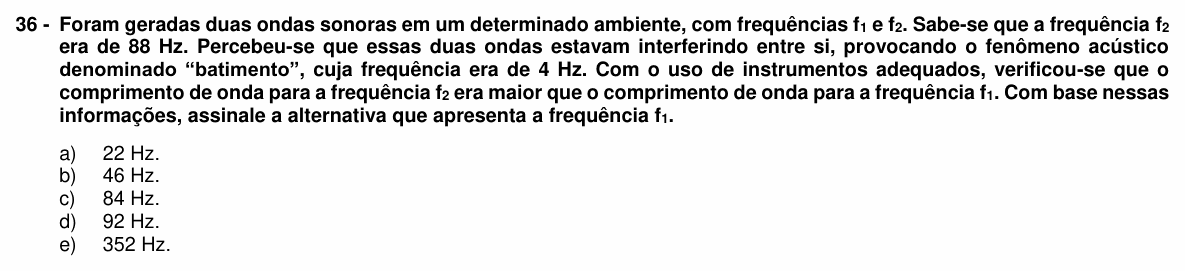 Enunciado da questão 36 de Física do UFPR 2016