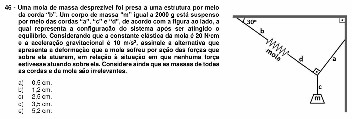 Enunciado da questão 46 de Física do UFPR 2017