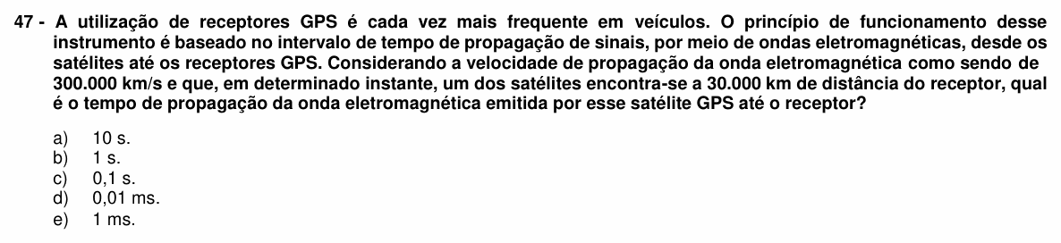 Enunciado da questão 47 de Física do UFPR 2017