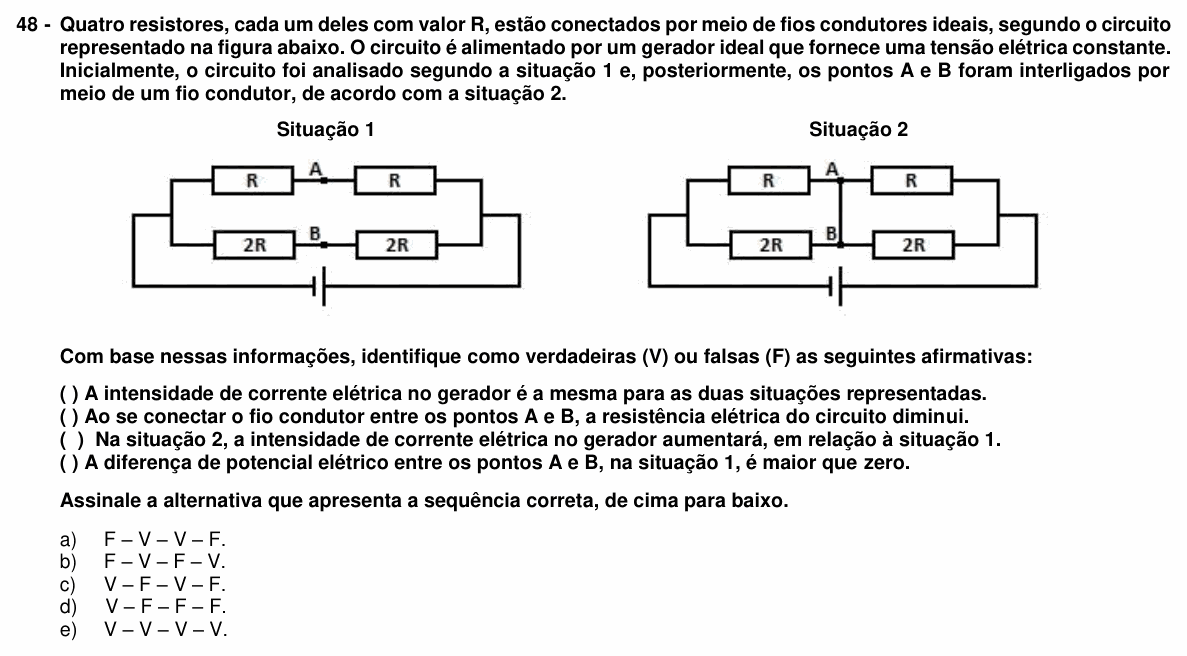 Enunciado da questão 48 de Física do UFPR 2017