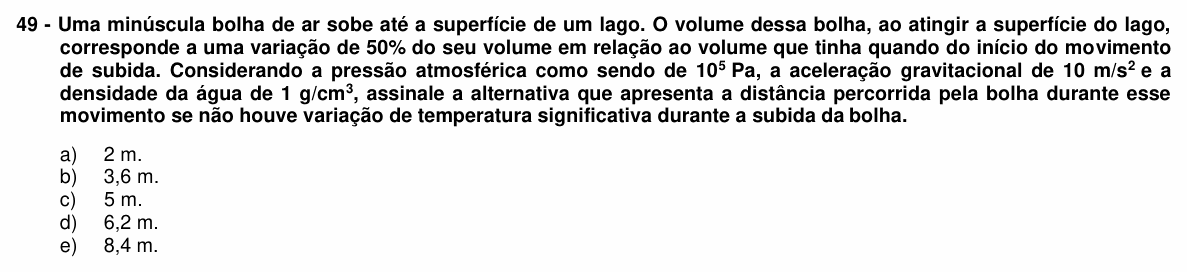 Enunciado da questão 49 de Física do UFPR 2017