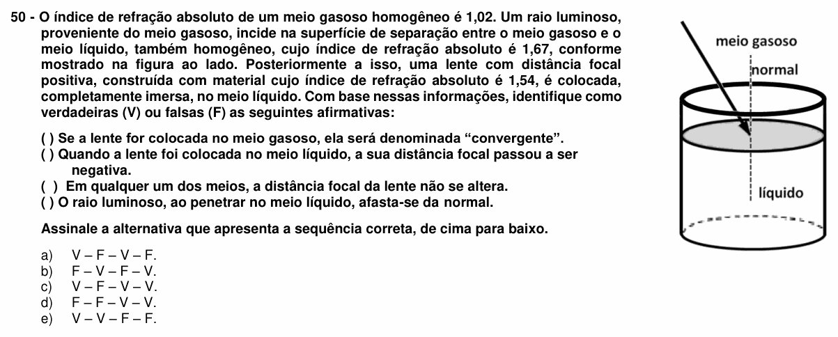 Enunciado da questão 50 de Física do UFPR 2017