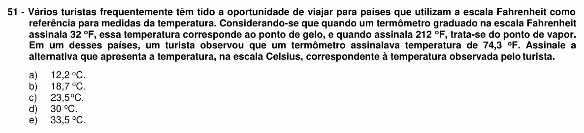 Enunciado da questão 51 de Física do UFPR 2017