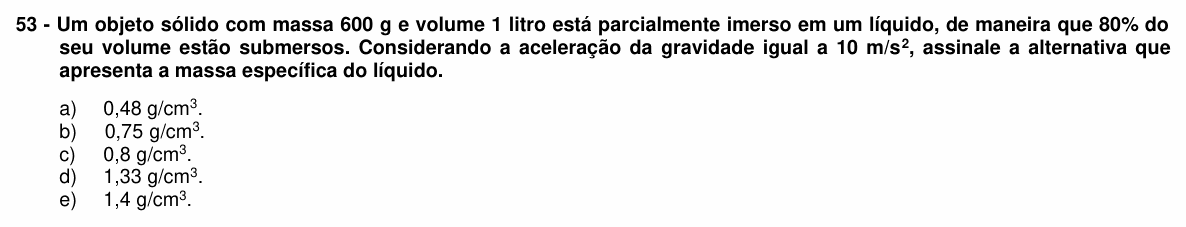 Enunciado da questão 53 de Física do UFPR 2017