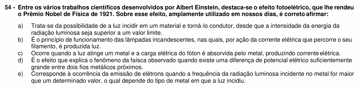 Enunciado da questão 54 de Física do UFPR 2017