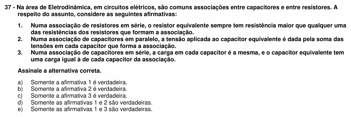 Enunciado da questão 37 de Física do UFPR 2018
