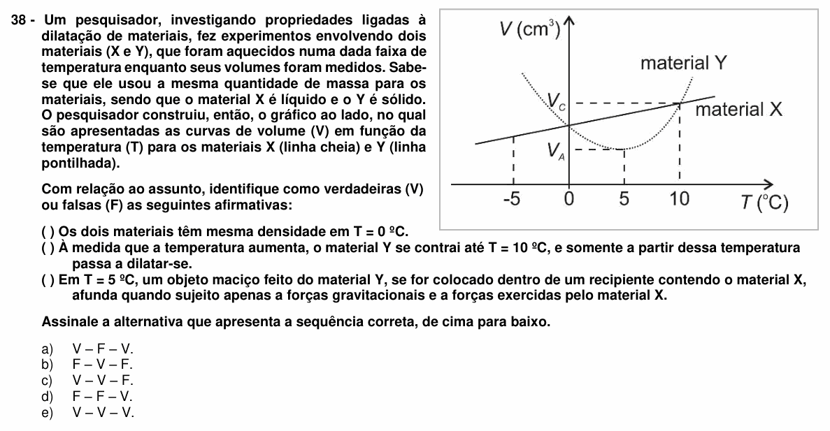 Enunciado da questão 38 de Física do UFPR 2018