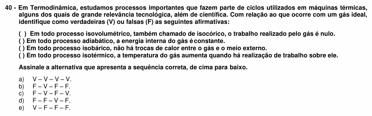 Enunciado da questão 40 de Física do UFPR 2018