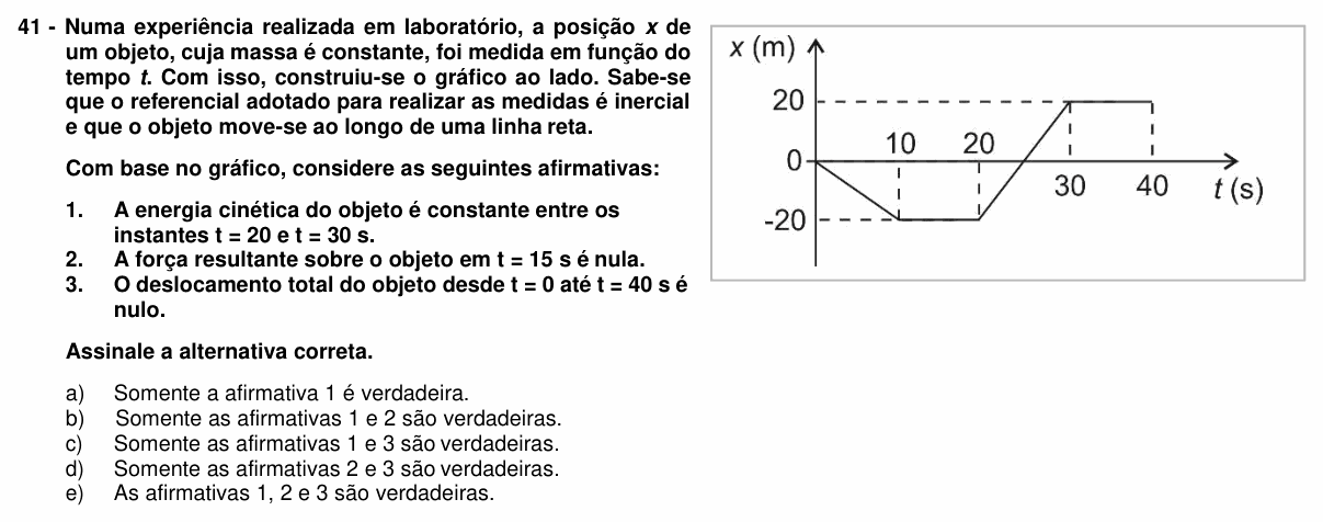 Enunciado da questão 41 de Física do UFPR 2018