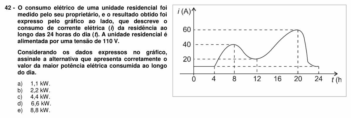 Enunciado da questão 42 de Física do UFPR 2018