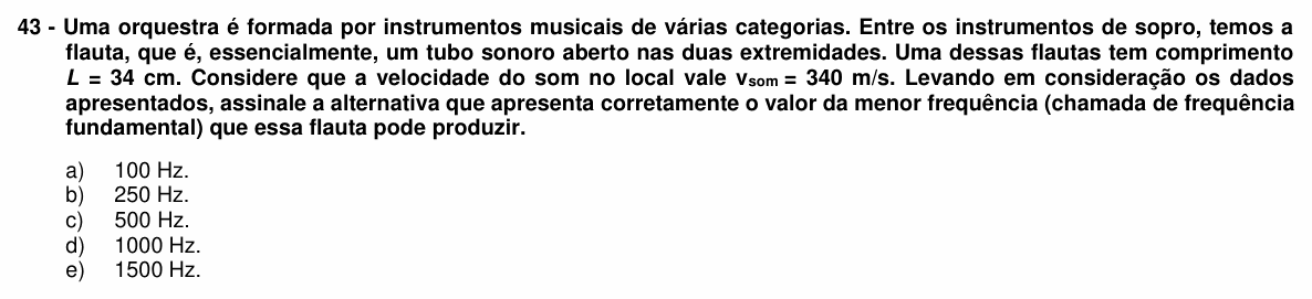 Enunciado da questão 43 de Física do UFPR 2018