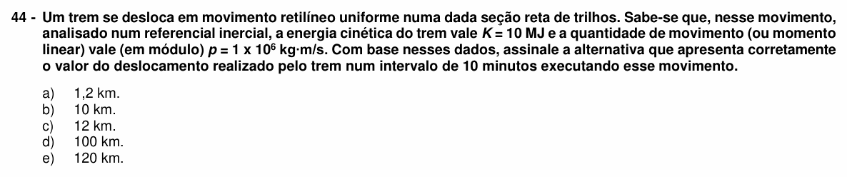 Enunciado da questão 44 de Física do UFPR 2018
