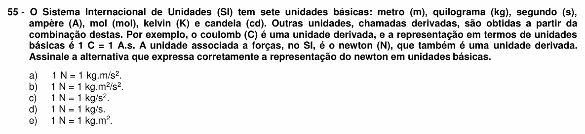 Enunciado da questão 55 de Física do UFPR 2019