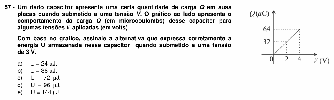 Enunciado da questão 57 de Física do UFPR 2019