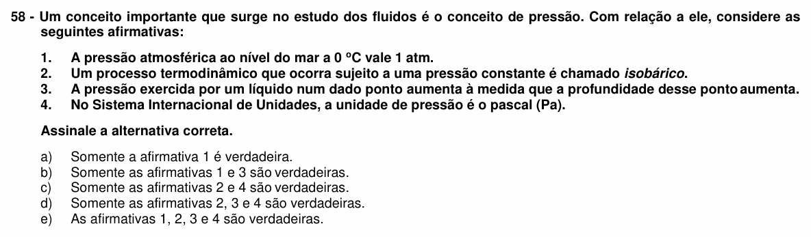 Enunciado da questão 58 de Física do UFPR 2019