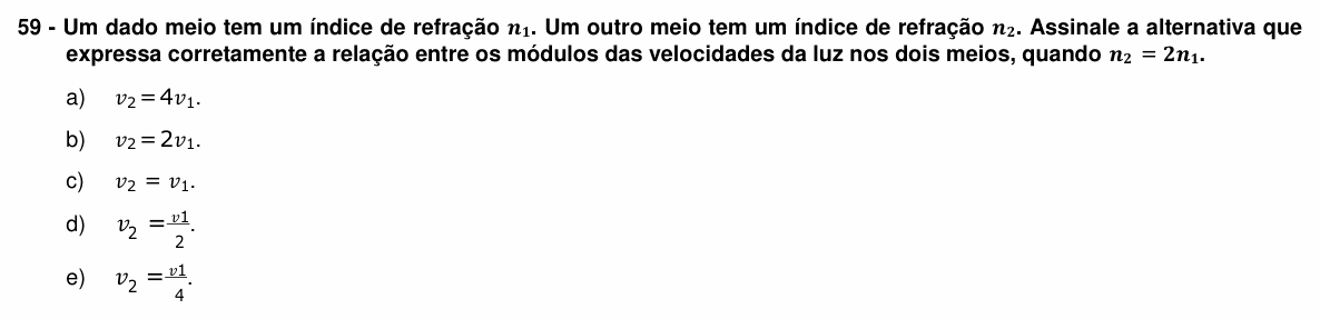 Enunciado da questão 59 de Física do UFPR 2019