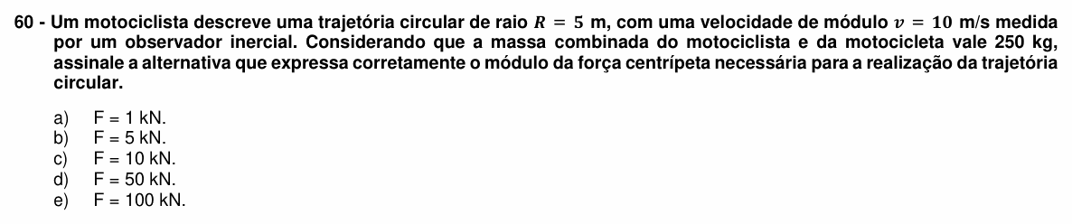 Enunciado da questão 60 de Física do UFPR 2019